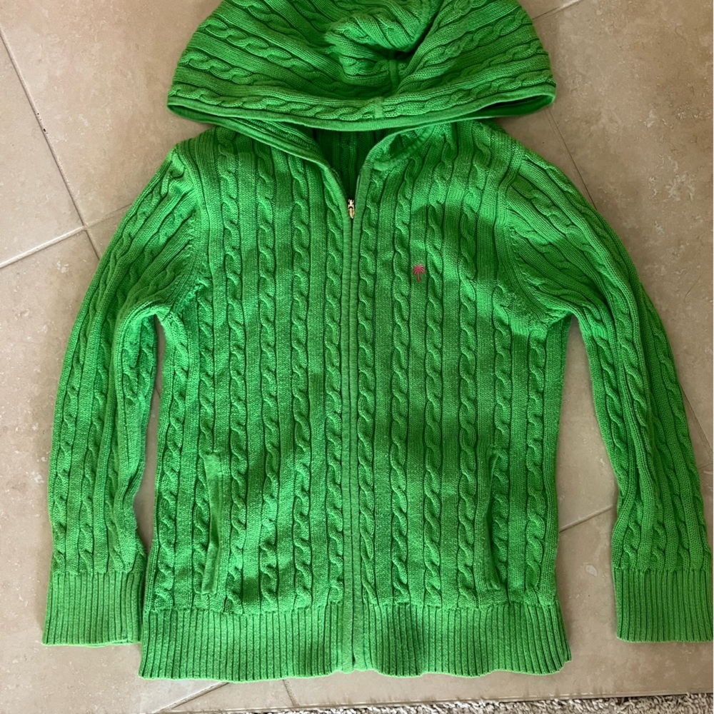 Lilly Pulitzer green hooded cable knit cardigan